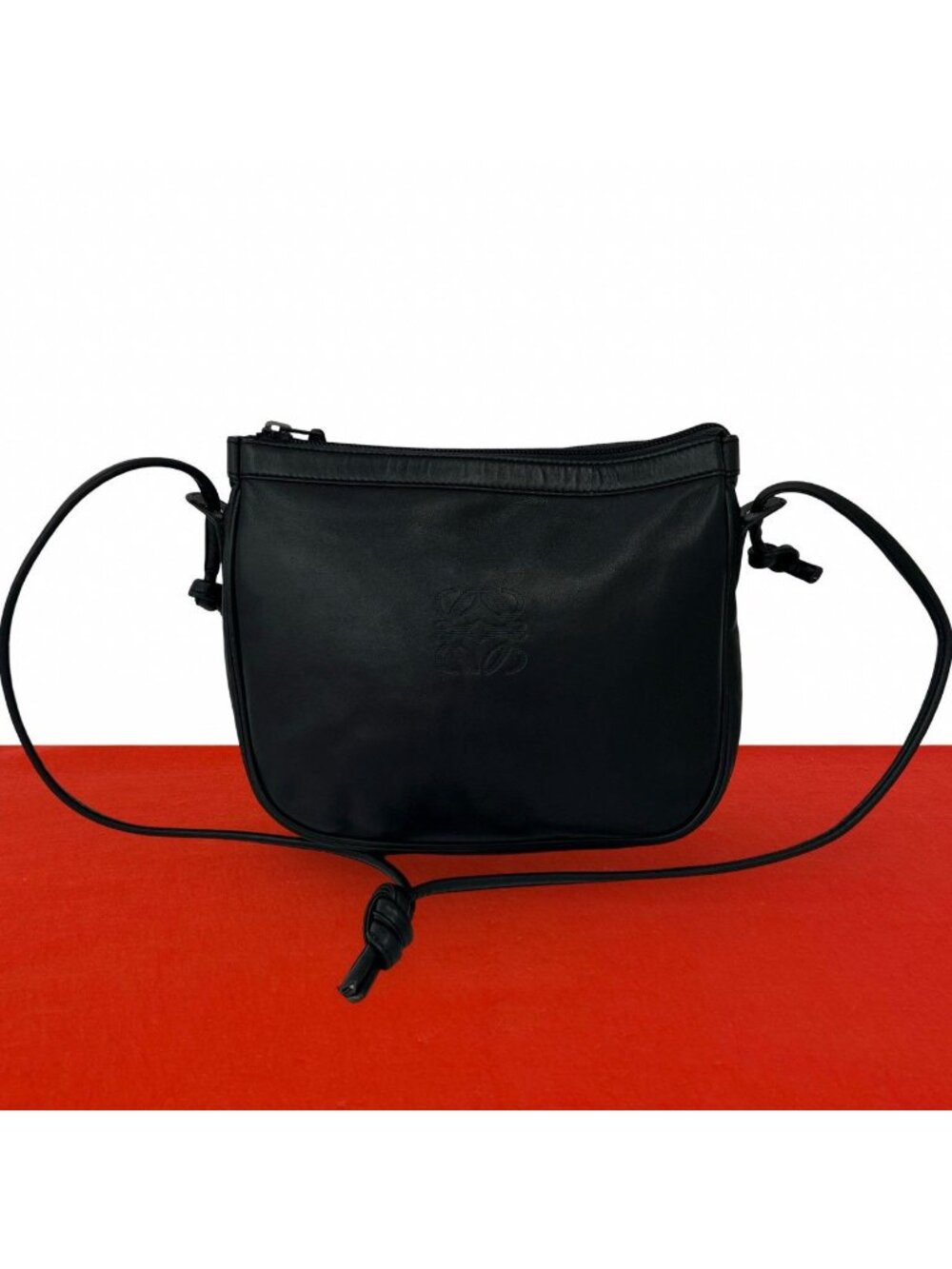 Loewe Vintage Anagram Logo Leather Mini Shoulder Bag Pochette Crossbody Black